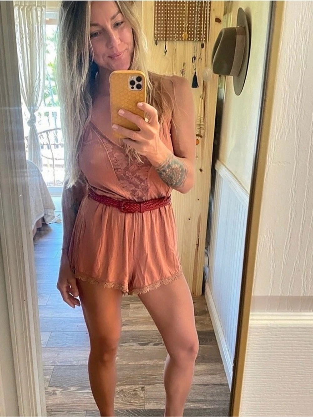 Free People Pink Floral Lace Romper